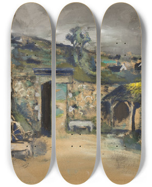 Triptych art skateboard deck of Douard Vuillard The Farmhouse_1 by douard Vuillard (1868-1940)