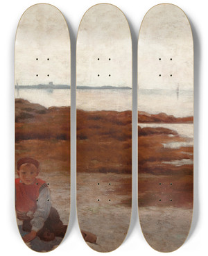 Triptych art skateboard deck of Arthur Hoeber The Beach At Concarneau by Arthur Hoeber (1854-1915)