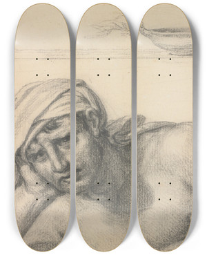 Triptych art skateboard deck of Jacques Louis David The Prisoner by Jacques Louis David (1748-1825)
