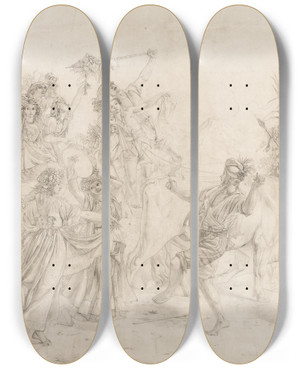 Triptych art skateboard deck of Louis Lopold Robert Pilgrims Returning From The Feast Day Of The Madonna Dellarco by Louis Leopold Robert (1794-1835)