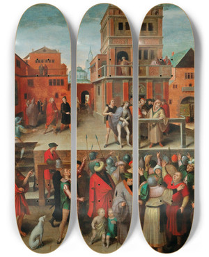 Triptych art skateboard deck of South Netherlandish School Ecce Homo by Netherlandish School