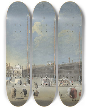 Triptych art skateboard deck of Giacomo Guardi The Piazza San Marco Towards San Giacomo by Giacomo Guardi (1764-1835)
