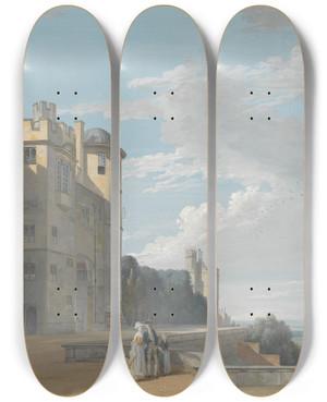 Triptych art skateboard deck of Paul Sandby The North Terrace Windsor Castle Looking West by Paul Sandby (1731-1809)