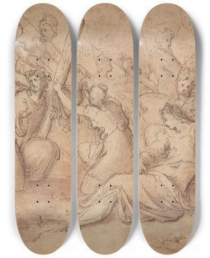 Triptych art skateboard deck of Caspar Fraisinger Christ Carrying The Cross by Caspar Fraisinger (1560-1599)