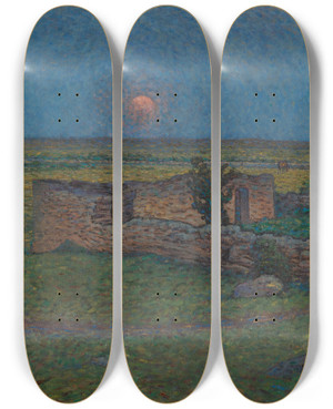 Triptych art skateboard deck of Nils Kreuger Moon Rising On Land by Nils Kreuger (1858-1930)