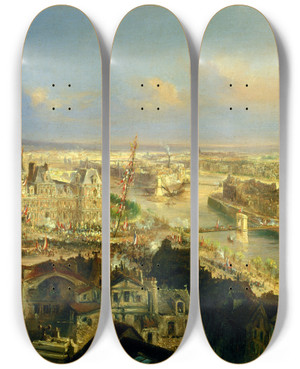 Triptych art skateboard deck of Jeanjacques Champin Plantation Dun Arbre De La Libert Devant Lhtel De Ville Le 24 Mars 1848 by Jean-Jacques Champin (1796-1860)
