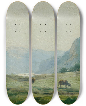 Triptych art skateboard deck of Ferdinand Engelmller Beraun by Ferdinand Engelmuller (1867-1924)