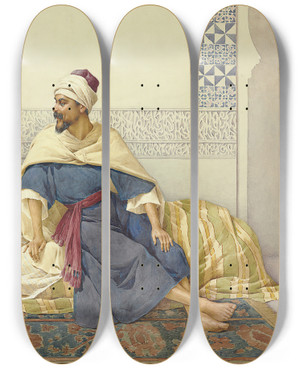 Triptych art skateboard deck of Filippo Indoni The Courtship by Filippo Indoni (1842-1908)