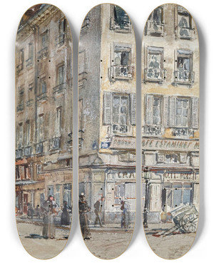 Triptych art skateboard deck of Frdric Houbron Intersection De Deux Rues Paris En 1899 by Frederic Houbron (1851-1908)