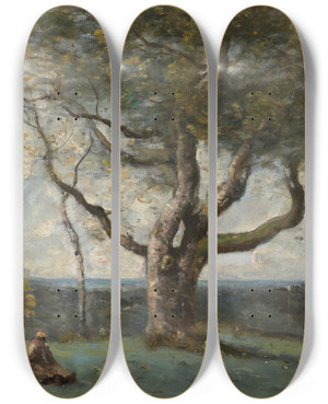 Triptych art skateboard deck of Jeanbaptistecamille Corot Le Gros Arbre Environs De Gournay by Jean-Baptiste-Camille Corot (1796-1875)