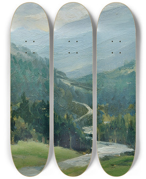 Triptych art skateboard deck of Ferdinand Engelmller Erzgebirge by Ferdinand Engelmuller (1867-1924)