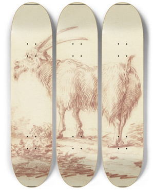 Triptych art skateboard deck of Johann Ludwig Von Pfeiff A Goat To The Left by Johann Ludwig Von Pfeiff (1710-1779)