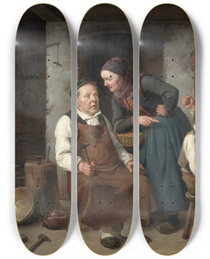 Triptych art skateboard deck of Christian Andreas Schleisner I En Kobbersmeds Vrksted by Christian Andreas Schleisner (1810-1882)