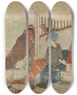 Triptych art skateboard deck of Katsushika Hokusai Kanaya by Katsushika Hokusai (1760-1849)