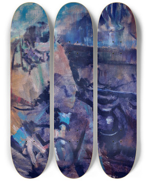 Triptych art skateboard deck of Ludvig Karsten The Man With The Silver Chalice by Ludvig Karsten (1876-1926)