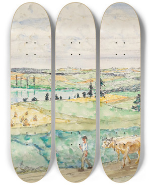 Triptych art skateboard deck of Anton Emanuel Peschka The Harvest by Anton Emanuel Peschka (1885-1940)
