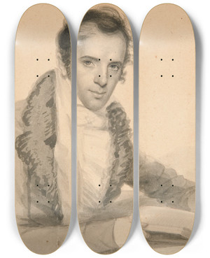 Triptych art skateboard deck of John Wesley Jarvis Washingtonirving by John Wesley Jarvis (1781-1840)