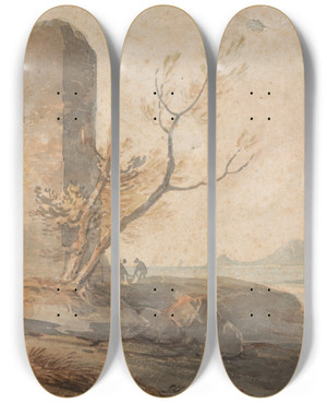 Triptych art skateboard deck of William Payne Figures By A Ruined Arch by William Payne (1760-1830)