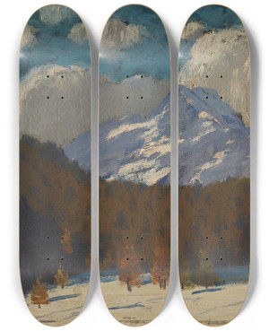Triptych art skateboard deck of Ferdinand Katona High Tatras In Winter by Ferdinand Katona (1864-1932)