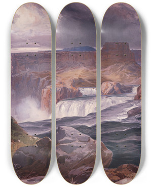 Triptych art skateboard deck of Thomas Moran Great Falls Of Snake River Idaho Territory_2 by Thomas Moran (1837-1926)