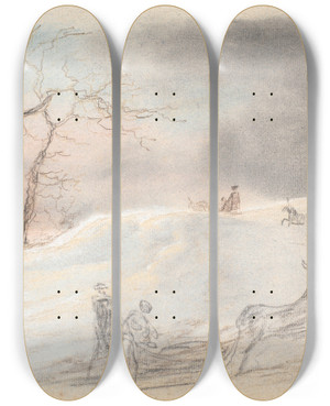 Triptych art skateboard deck of Jens Juel Kanefart I Rimfrost by Jens Juel (1745-1802)