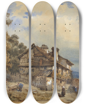 Triptych art skateboard deck of French School Rustic Landscape by French School (16-19-)