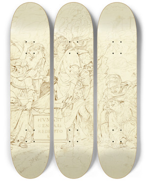 Triptych art skateboard deck of After Andrea Mantegna The Entombment Of Christ by After Andrea Mantegna (1431-1506)