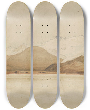 Triptych art skateboard deck of William Marshall Cooper Waiau Glacier Mount Cook Range by William Marshall Cooper (1833-1921)
