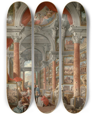 Triptych art skateboard deck of Giovanni Paolo Panini Picture Gallery With Views Of Modern Rome by Giovanni Paolo Panini (1691-1765)