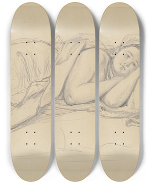 Triptych art skateboard deck of Wilhelm Amandus Beer Resting Girl by Wilhelm Amandus Beer (1837-1907)