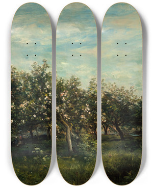 Triptych art skateboard deck of Charles Franois Daubigny Apple Blossoms by Charles Francois Daubigny (1817-1878)