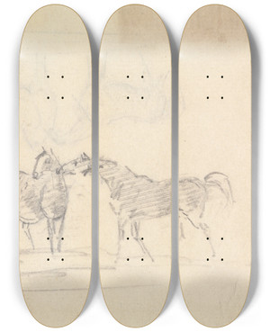 Triptych art skateboard deck of Sawrey Gilpin Figures With Horses by Sawrey Gilpin (1733-1807)