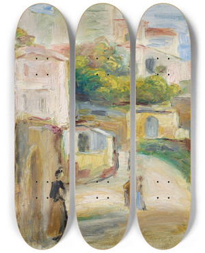 Triptych art skateboard deck of Pierreauguste Renoir Vue De Village Route Cagnes by Pierre-Auguste Renoir (1841-1919)