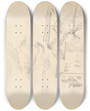 Triptych art skateboard deck of Paul Czanne The Plaster Mill La Moulin Pltre by Paul Cezanne (1839-1906)