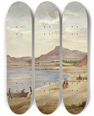Triptych art skateboard deck of Elizabeth Murray View Of Wicklow Hills by Elizabeth Murray (1815-1882)