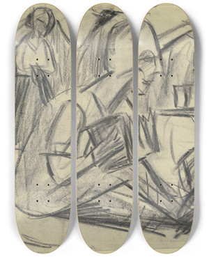 Triptych art skateboard deck of Ernst Ludwig Kirchner Handorgler Am Abend by Ernst Ludwig Kirchner (1880-1938)
