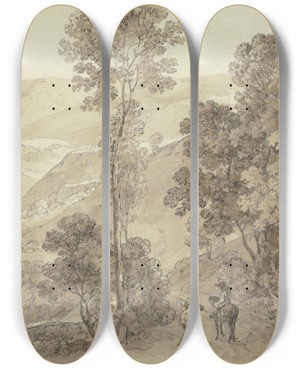 Triptych art skateboard deck of Johann Georg Von Dillis Area Near Subiaco_1 by Johann Georg Von Dillis (1759-1841)