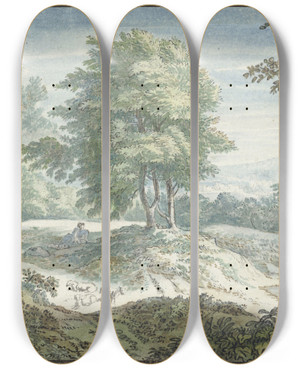 Triptych art skateboard deck of Jacob Van Liender Landschap Met Schapen by Jacob Van Liender (1696-1759)