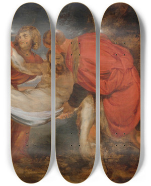Triptych art skateboard deck of Follower Of Peter Paul Rubens The Entombment by Follower Of Peter Paul Rubens (1577-1640)