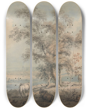 Triptych art skateboard deck of Thomas Girtin London From Highgate Hill by Thomas Girtin (1775-1802)