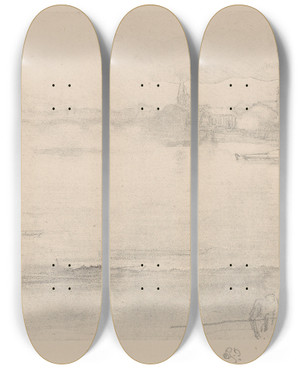 Triptych art skateboard deck of James Abbott Mcneill Whistler Early Morning by James Abbott Mcneill Whistler (1834-1903)