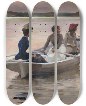 Triptych art skateboard deck of Albert Edelfelt Girls In A Rowing Boat Summer In The Archipelago by Albert Edelfelt (1854-1905)