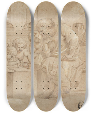 Triptych art skateboard deck of Peter Paul Rubens Elderly Man Watching Putti Dissect An Eye by Peter Paul Rubens (1577-1640)