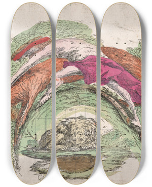 Triptych art skateboard deck of Giovanni Francesco Costa Man Struggling With An Ox by Giovanni Francesco Costa (1711-1773)