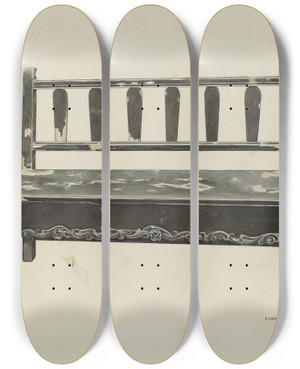 Triptych art skateboard deck of Edward Jewett Spanish Colonial Mission Bench by Edward Jewett (20-)