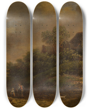 Triptych art skateboard deck of Jozef Linnig Landscape by Jozef Linnig