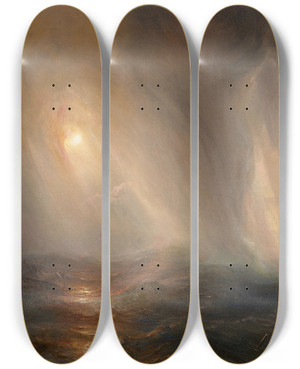 Triptych art skateboard deck of Thodore Gudin Effet De Lumire Au Cur Dune Tempte En Mer by Theodore Gudin (1802-1880)