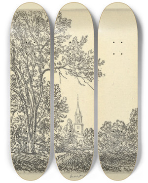 Triptych art skateboard deck of Ernest Haskell Alna Pastoral by Ernest Haskell (1876-1925)