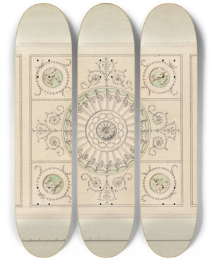 Triptych art skateboard deck of James Wyatt Design For A Ceiling_2 by James Wyatt (1746-1813)