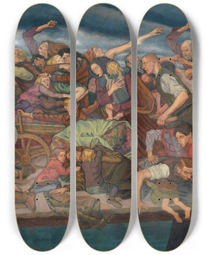 Triptych art skateboard deck of Jan Rembowski Refugees by Jan Rembowski (1879-1923)